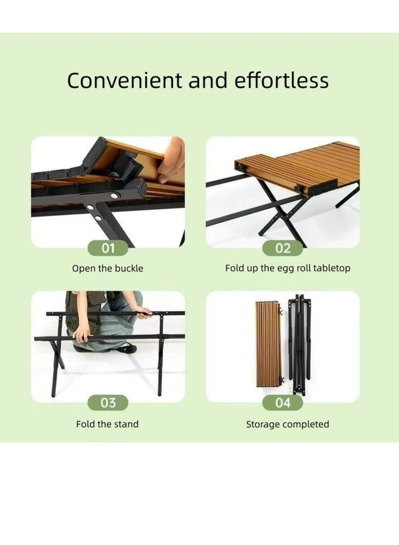 بيوينتي طاولة تخييم قابلة للطي محمولة، سطح خشبي المظهر قابل للف، مقاس ١٢٠×٦٠×٤٥ سم، طاولة نزهة خارجية مع حقيبة تخزين (أسود) - Image 3